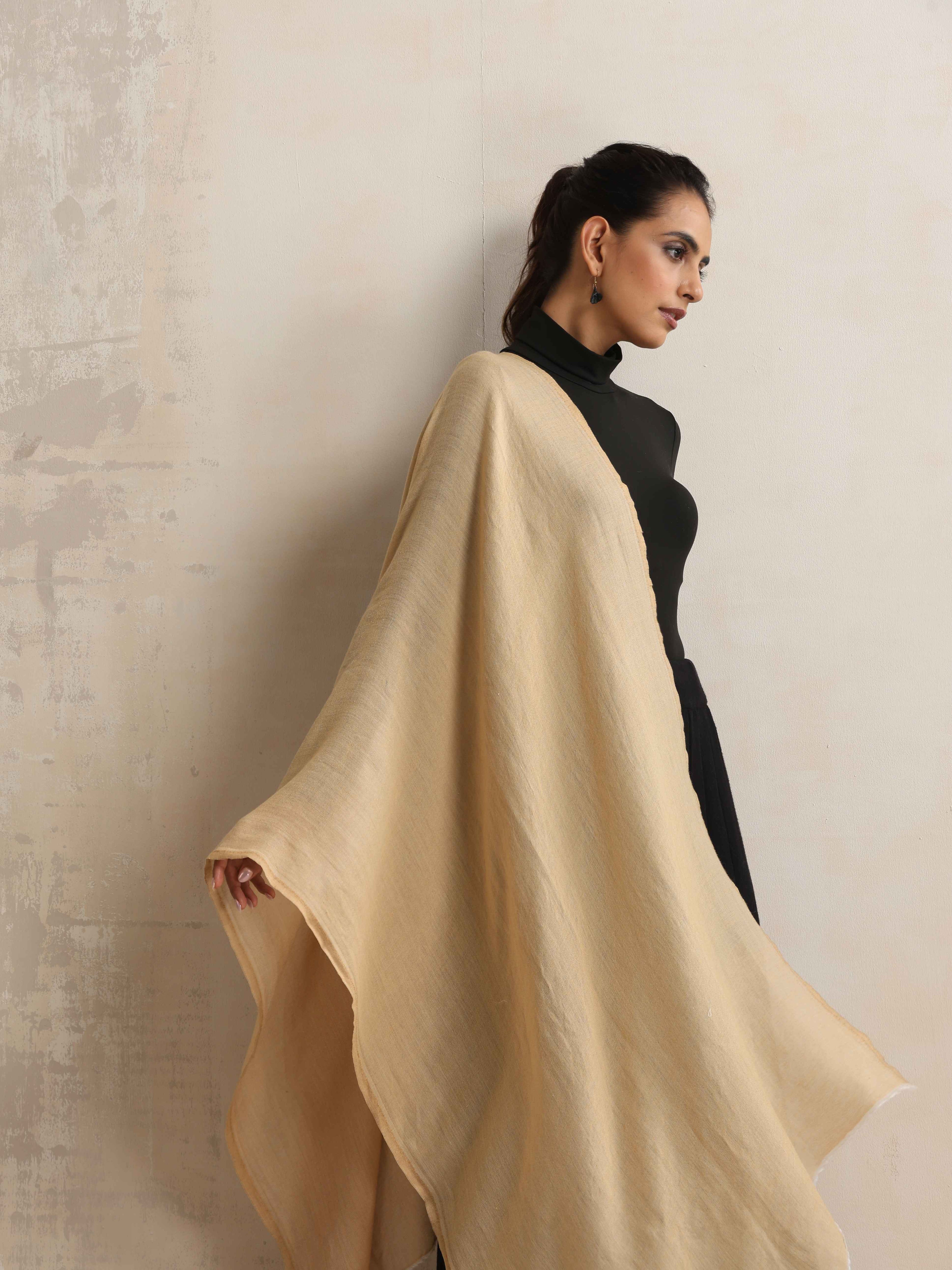 trueBrowns Beige Weave Woollen Stole | Grocsy