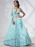 House of Panchhi Turquoise Blue Georgette Sequins And Thread Embroidery Lehenga Choli & Dupatta | Grocsy