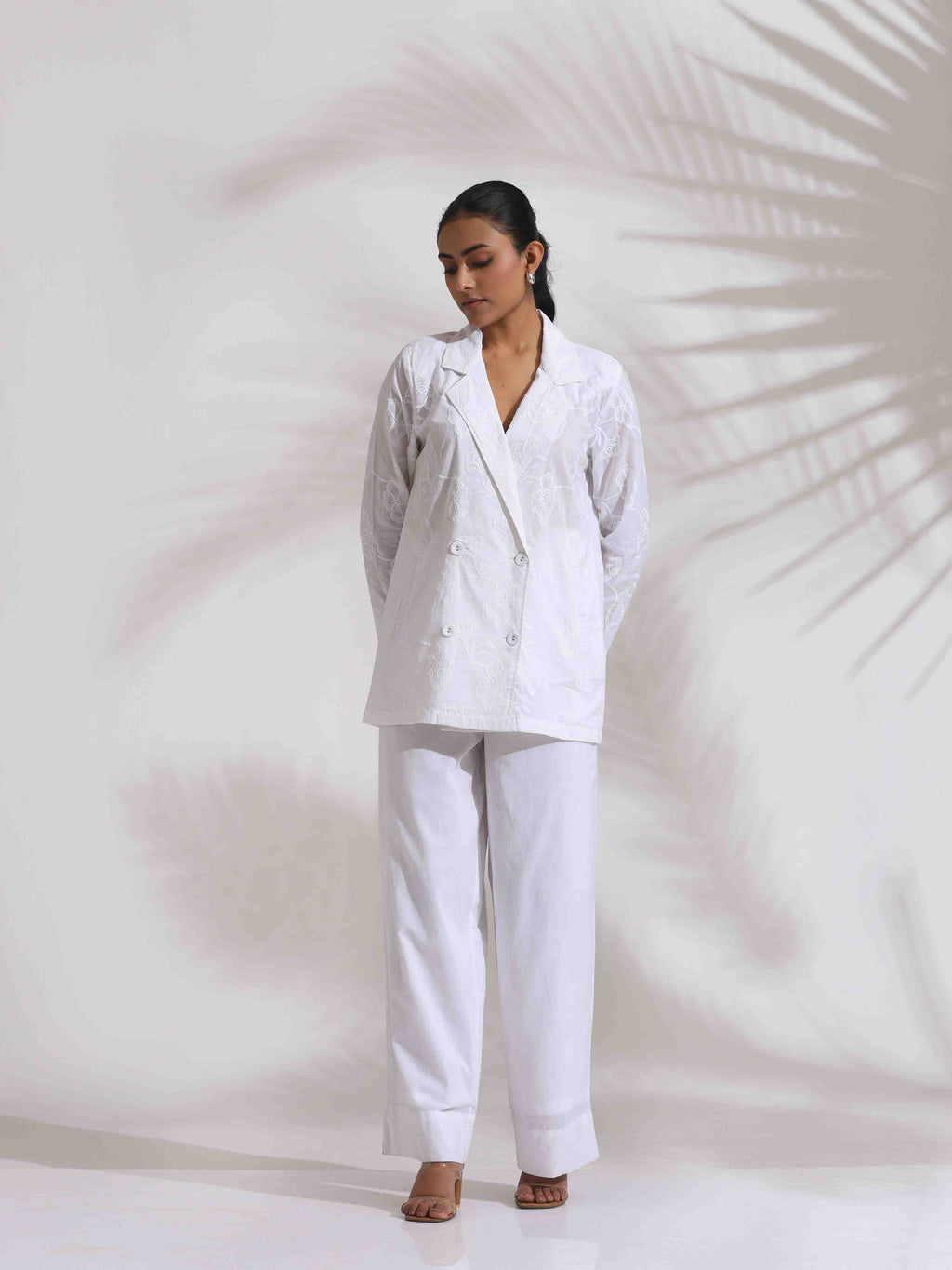 trueBrowns White Cotton Schiffli Jacket Co-ord Set | Grocsy