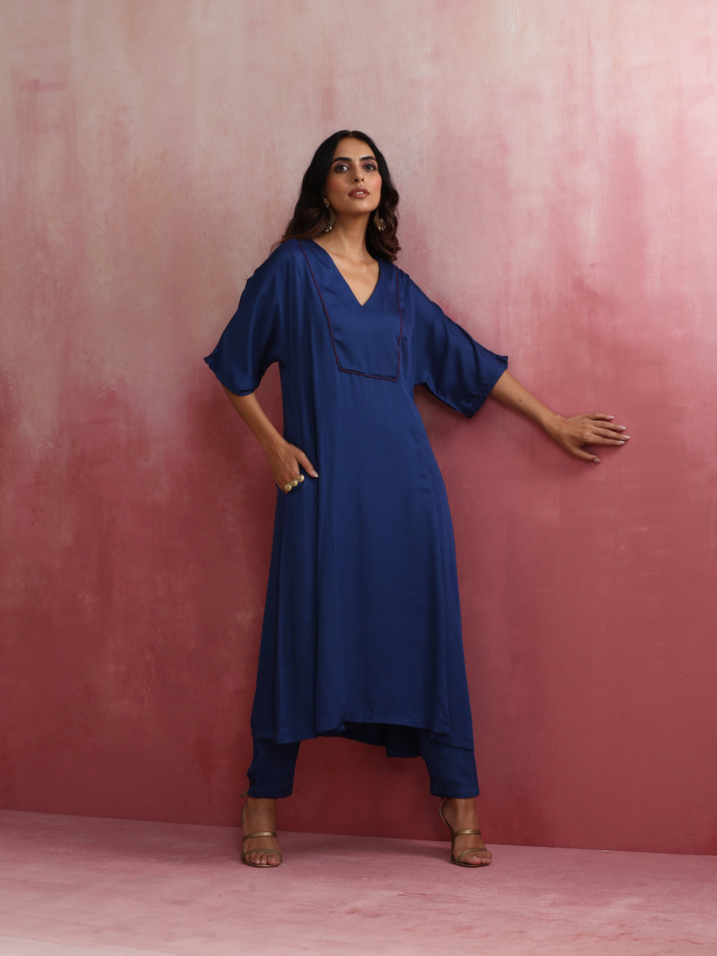 trueBrowns Blue Modal Kimono sleeve Kurta set | Grocsy