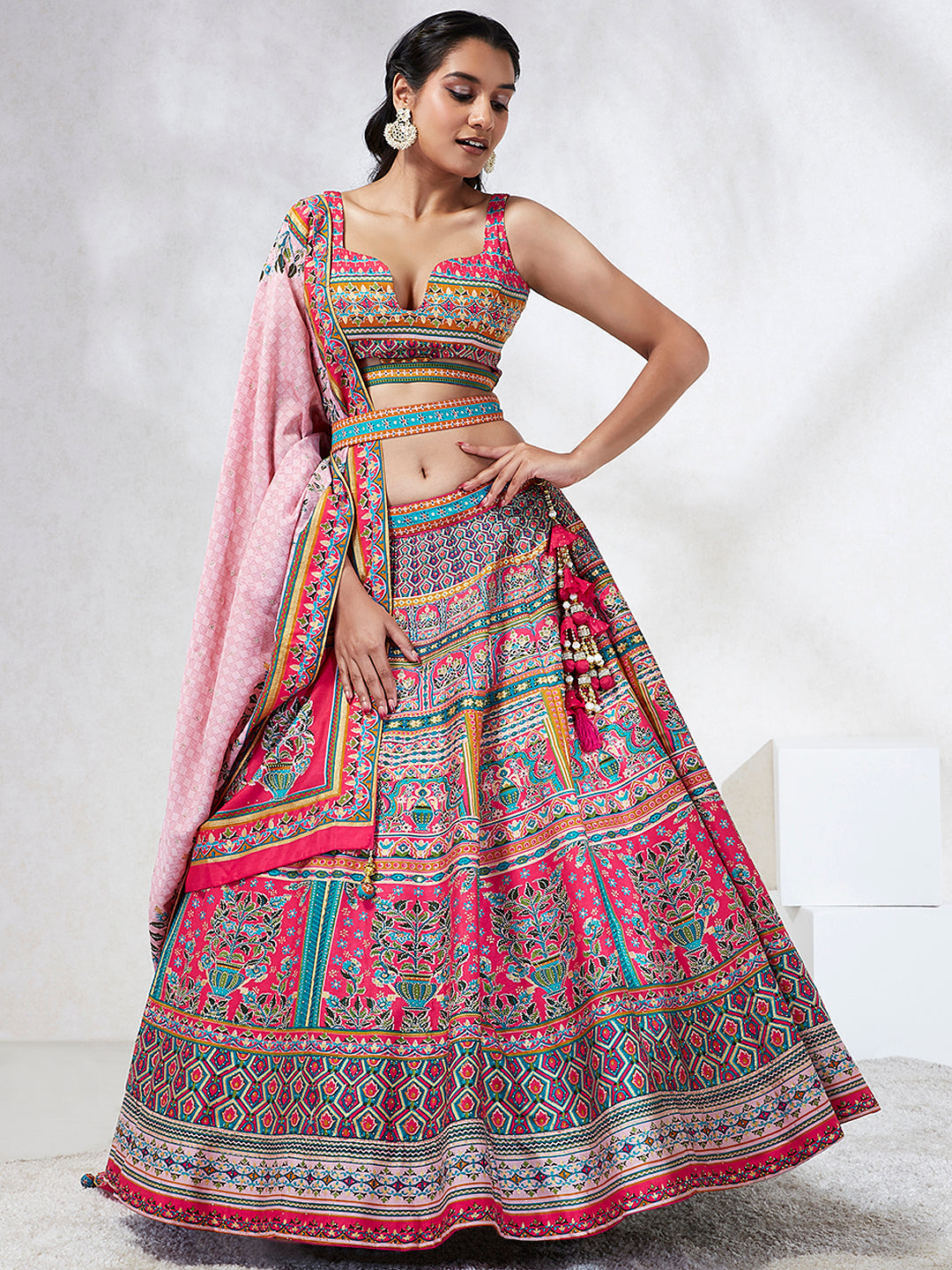House of Panchhi Pink Pure Georgette Position Printing With Siroski Stone Work Lehenga Choli & Dupatta | Grocsy