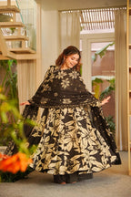 Yash Enterprise Black Muslin Cotton Silk Party Wear Embroidery Suit Set | Grocsy