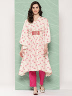 Ahalyaa Women Floral Printed Flared Sleeves Gotta Patti Crepe Kaftan Kurta | Grocsy