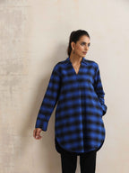 trueBrowns Blue Check Pleated Winter Top | Grocsy