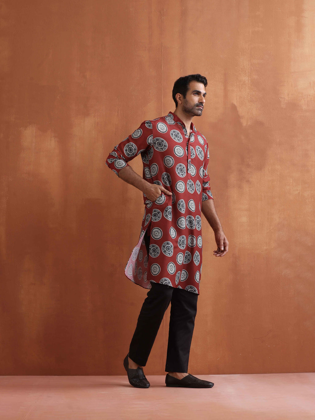 trueBrowns Men's Rust Printed Kurta | Grocsy
