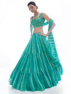 Myra Sea Green Jaquard Embroidered Designer Lehenga | Grocsy