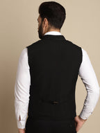 Even Apparels Men's Black Waistcoat with Notched Lapel | Grocsy