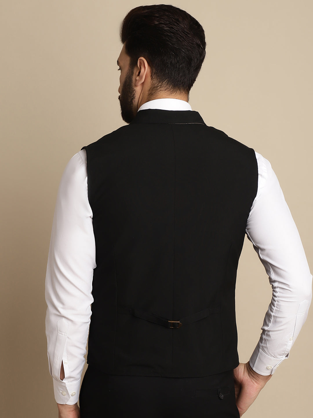 Even Apparels Men's Black Waistcoat with Notched Lapel | Grocsy