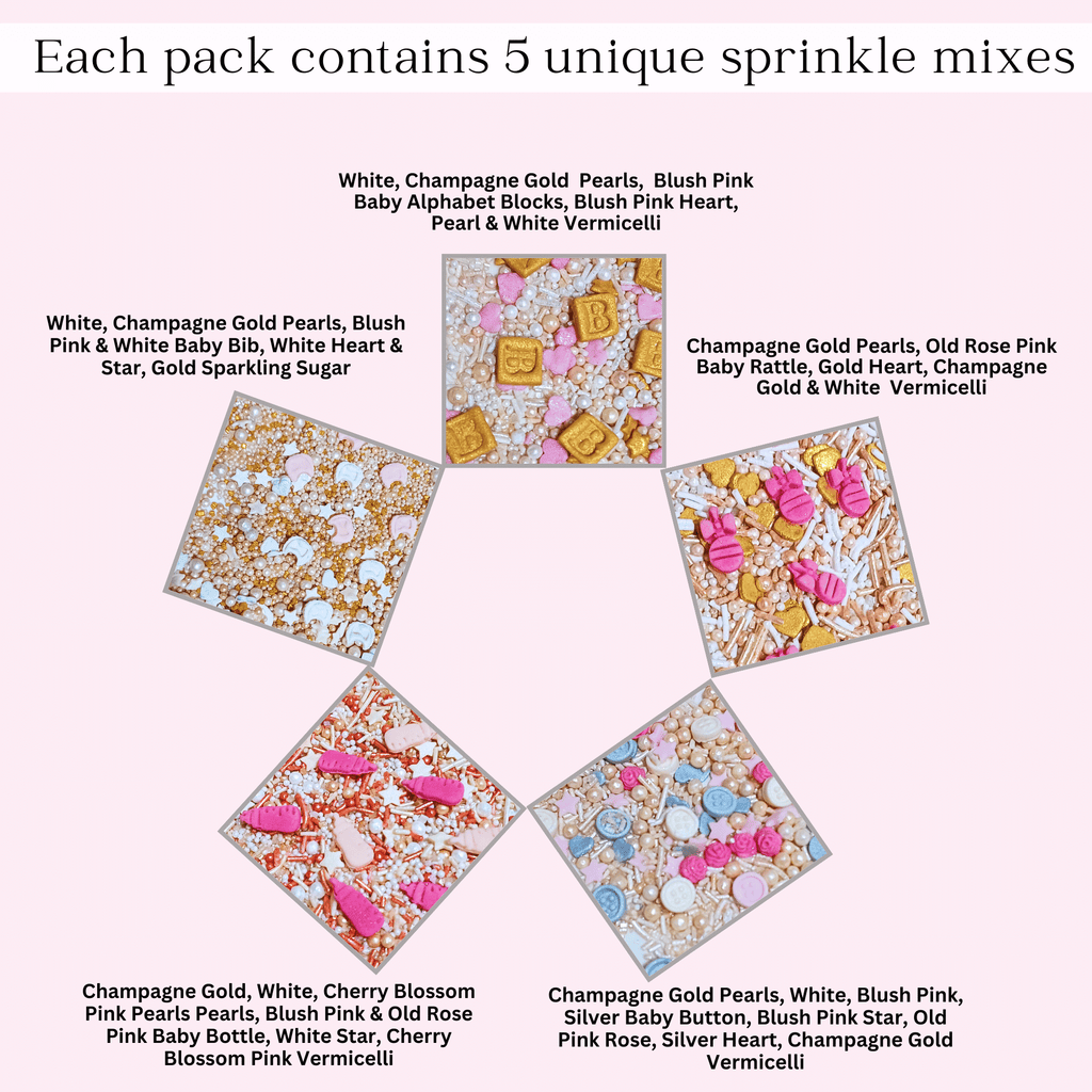 Confect Girls Baby Shower Sprinkles | Mix Heart, Teddy, Baby Feed Bottle & Baby Feet Sprinkles | Grocsy