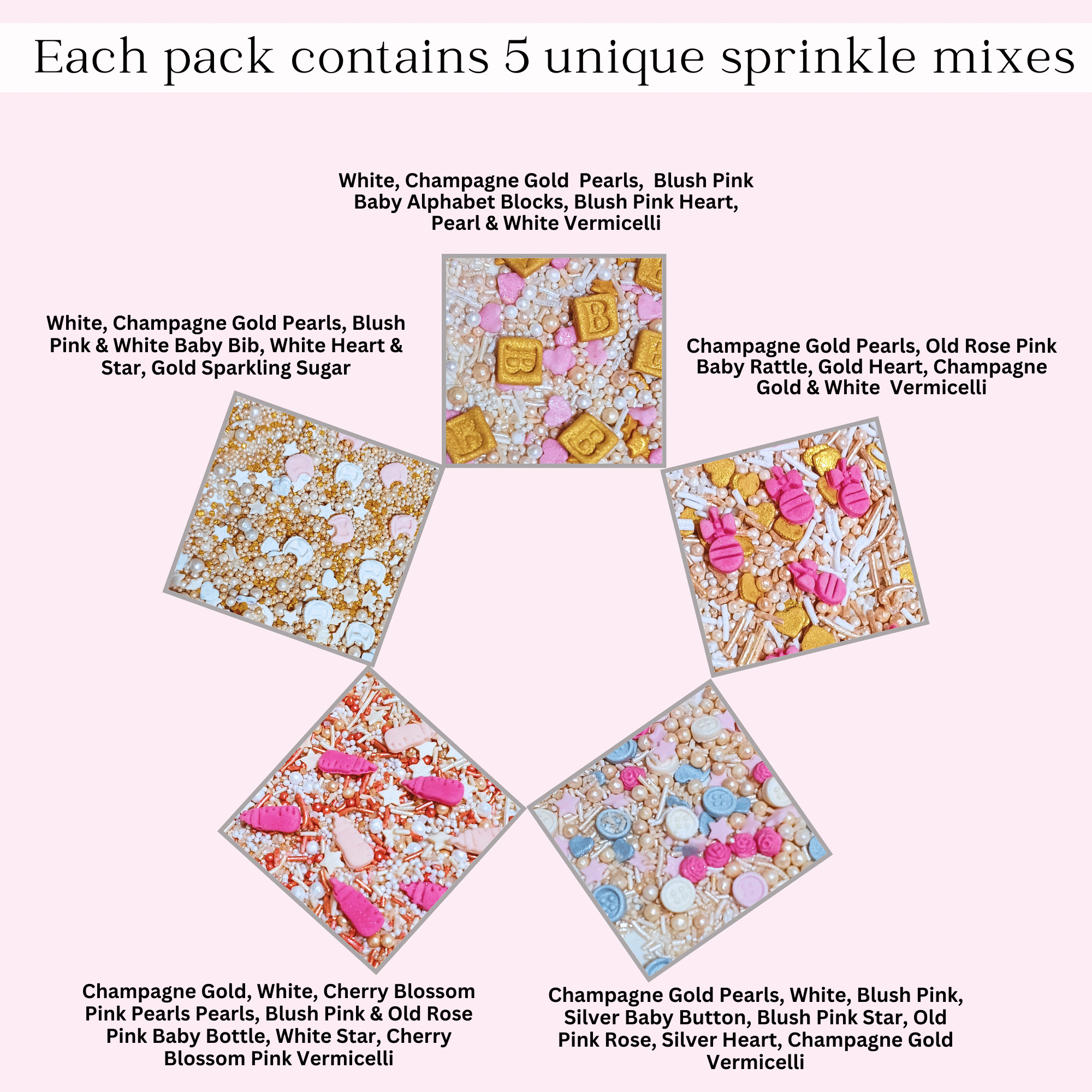 Confect Girls Baby Shower Sprinkles | Mix Heart, Teddy, Baby Feed Bottle & Baby Feet Sprinkles | Grocsy