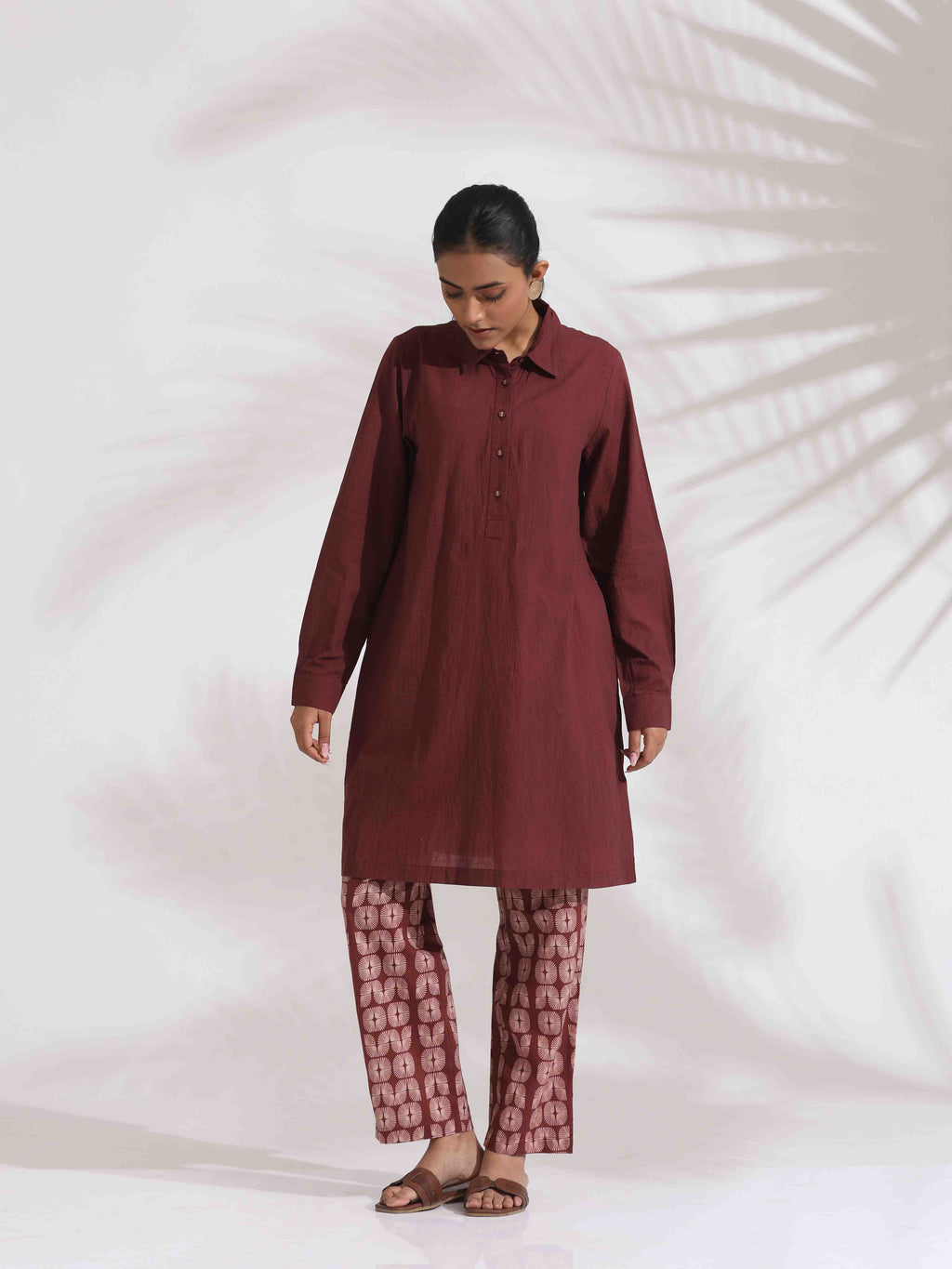 trueBrowns Brown Cotton Solid Kurta Co-ord Set | Grocsy