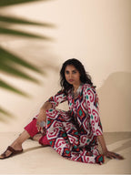trueBrowns Pink Cotton Ikat Flared Kurta Pant Set | Grocsy