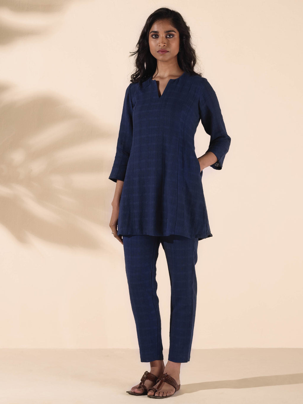 trueBrowns Blue Cotton Dobby Regular Co-ord Set | Grocsy