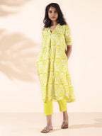 trueBrowns Lime Cotton Ikat Kurta Pant Set | Grocsy