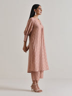 trueBrowns Beige Foil Puff Sleeve Kurta Set | Grocsy