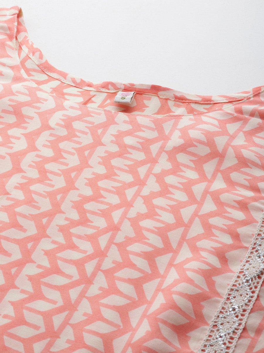 Ahalyaa Abstract Printed Pure Cotton Kurta with Lace Detail | Grocsy