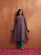 trueBrowns Purple Print A-line Kurta Set | Grocsy