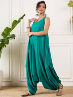 InWeave Teal Round Sleeveless Jumpsuit | Grocsy