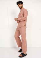 Fabmade Men’S Peach Linen Short Kurta Set | Grocsy