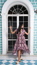 Noroke Sustainable fabric | Bemberg Brown Printed High Low Dress | Grocsy
