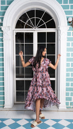 Noroke Sustainable fabric | Bemberg Brown Printed High Low Dress | Grocsy