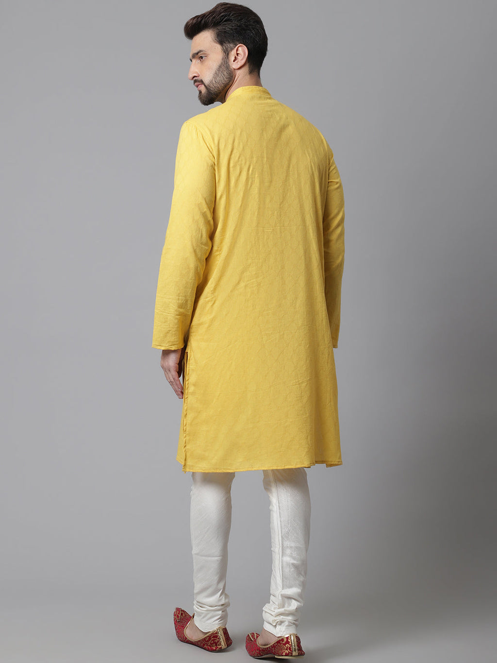 Even Apparels Yellow Pure Cotton Kurta With Band Collar | Grocsy