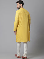 Even Apparels Yellow Pure Cotton Kurta With Band Collar | Grocsy
