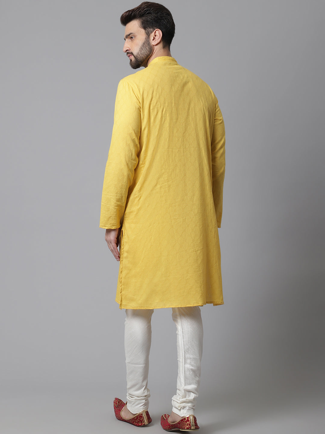 Even Apparels Yellow Pure Cotton Kurta With Band Collar | Grocsy