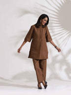 trueBrowns Brown Slub Co-ord Set | Grocsy