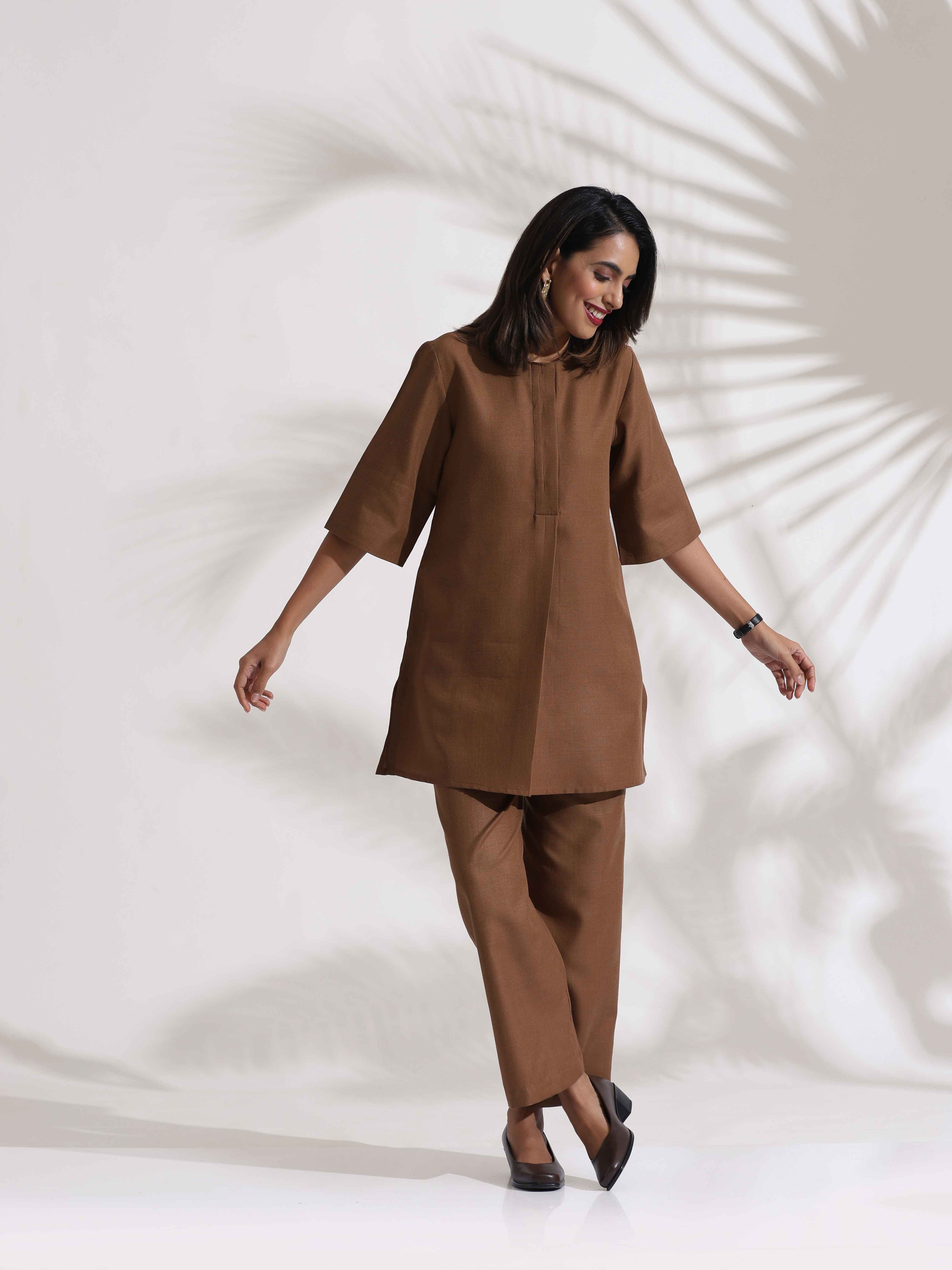 trueBrowns Brown Slub Co-ord Set | Grocsy