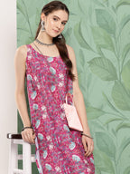 InWeave Women's Magenta Camelia Print Crepe Kurta Set | Grocsy
