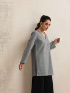 trueBrowns Grey Winter High Slit Top | Grocsy