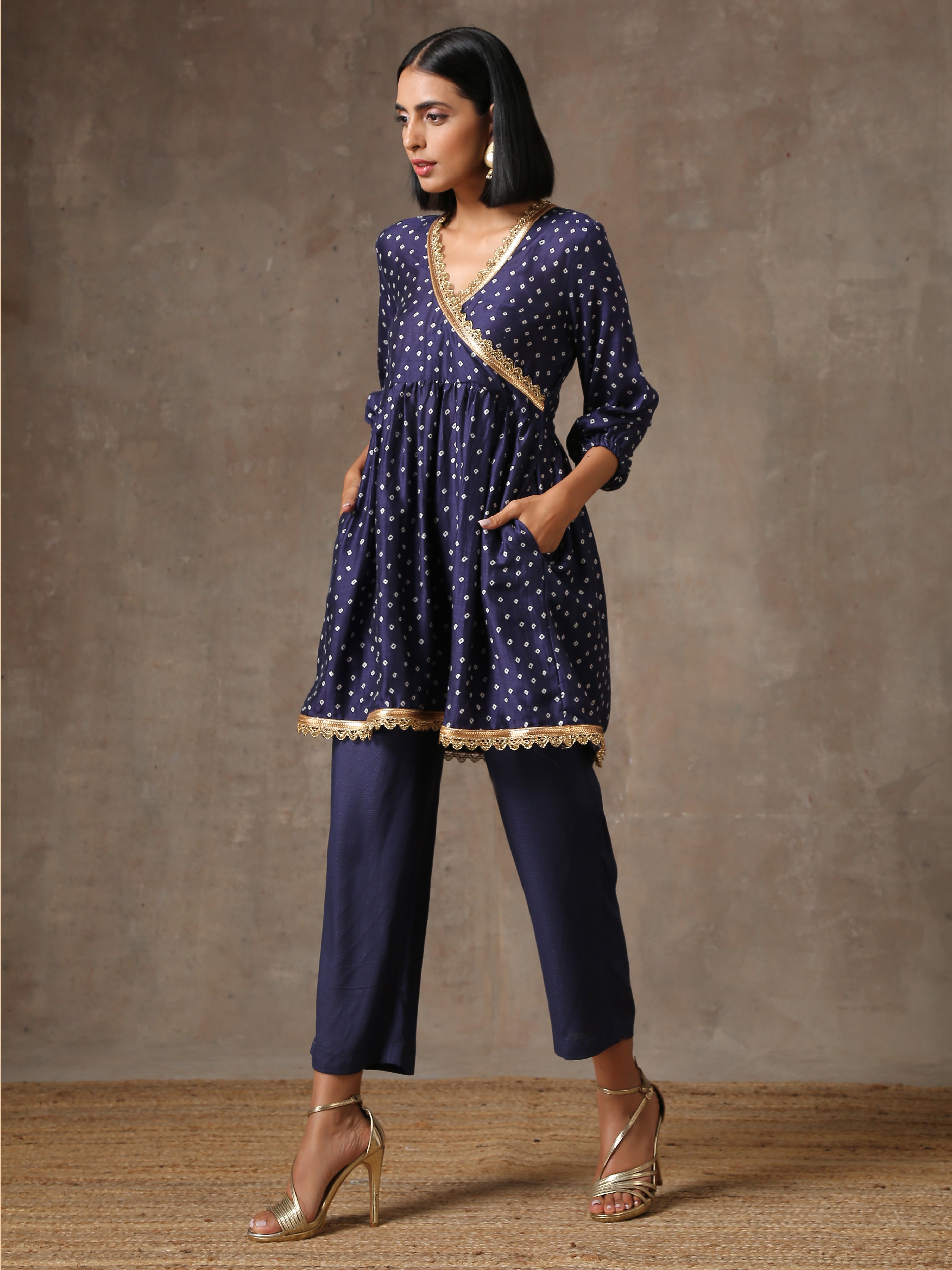 trueBrowns Blue Bandhani Printed Silk Co-Ord Set | Grocsy