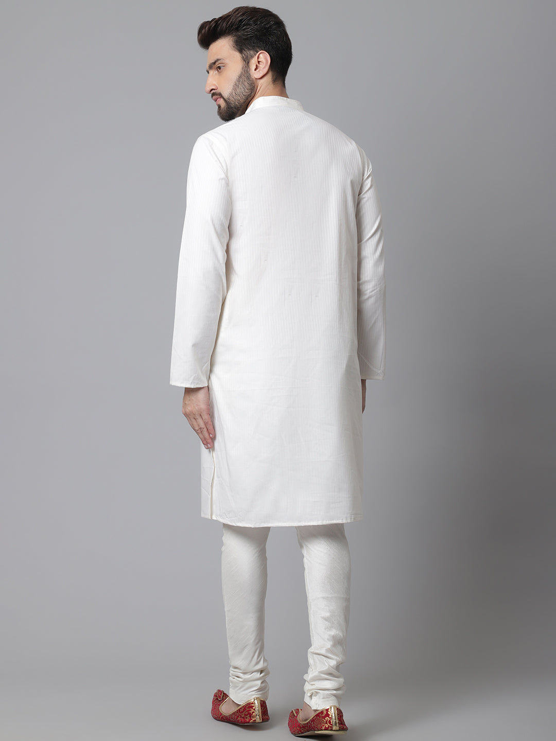 Even Apparels White Pure Cotton Kurta With Band Collar | Grocsy