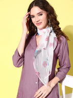 InWeave Women's Mauve Coord Set With White Butterfly Scarf | Grocsy