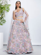 House of Panchhi Pink Chiffon Sequins And Thread Embroidery Lehenga Choli & Printed Dupatta | Grocsy