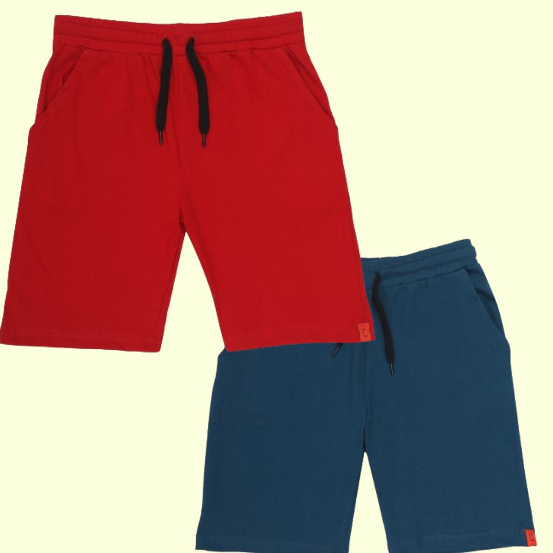 Chilins Kids Cotton Shorts Red & Blue | Grocsy