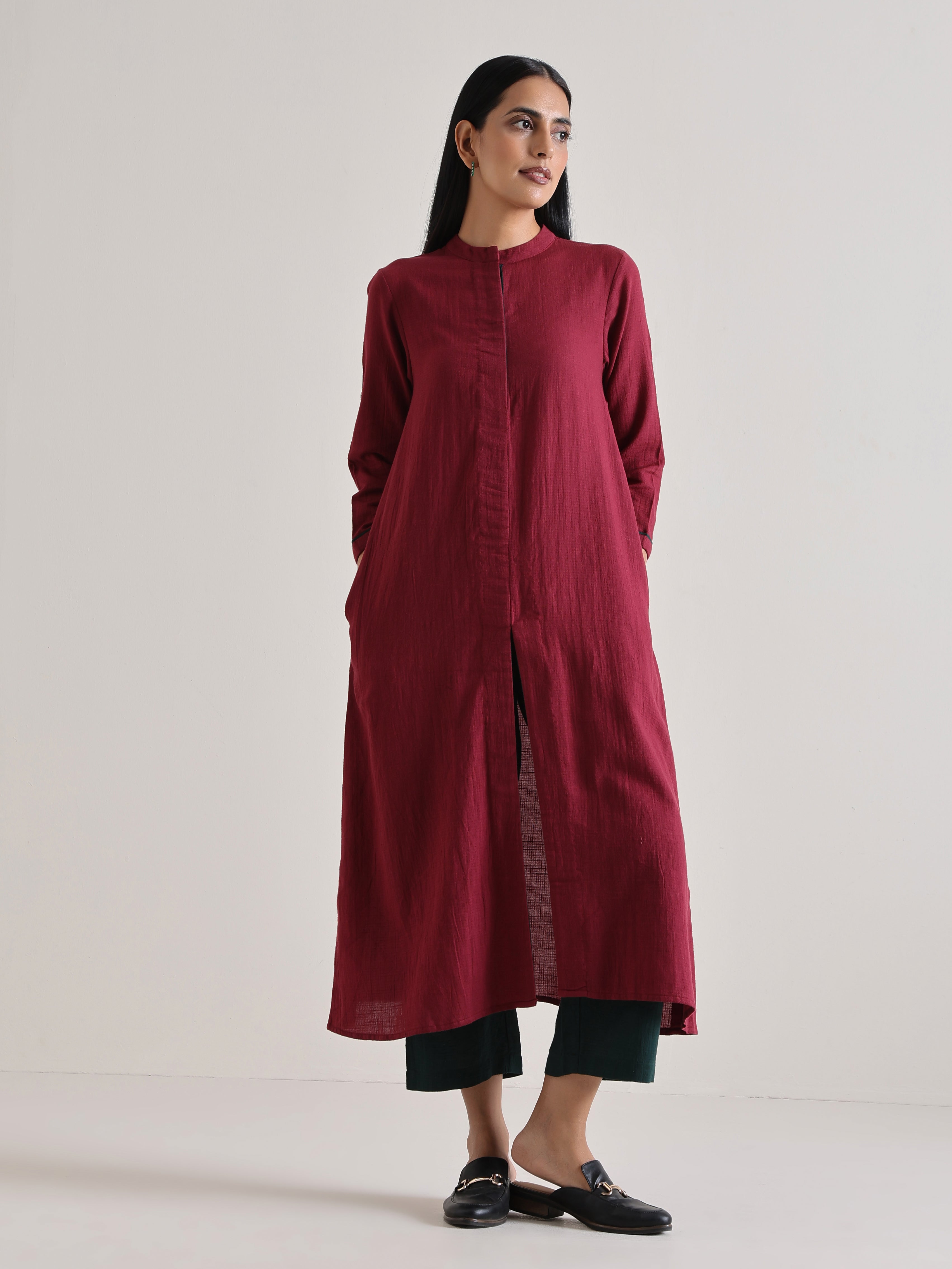 trueBrowns Maroon Placket Kurta Pant Set | Grocsy
