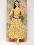 Ahalyaa Floral Printed Tie-Ups Crepe Empire Ethnic Dress | Grocsy