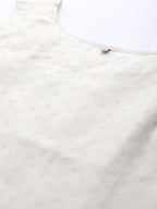 Ahalyaa Women Off White & Gold-Toned Geometric Printed Kurta | Grocsy