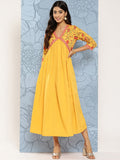 Ahalyaa Floral Print Crepe Empire Midi Ethnic Dress | Grocsy