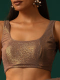 trueBrowns Grey Cotton Gold Lurex Scoop Neck Sleeveless Blouse | Grocsy