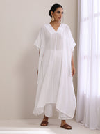 trueBrowns White Dobby Panel Kaftan Kurta Pant Set | Grocsy