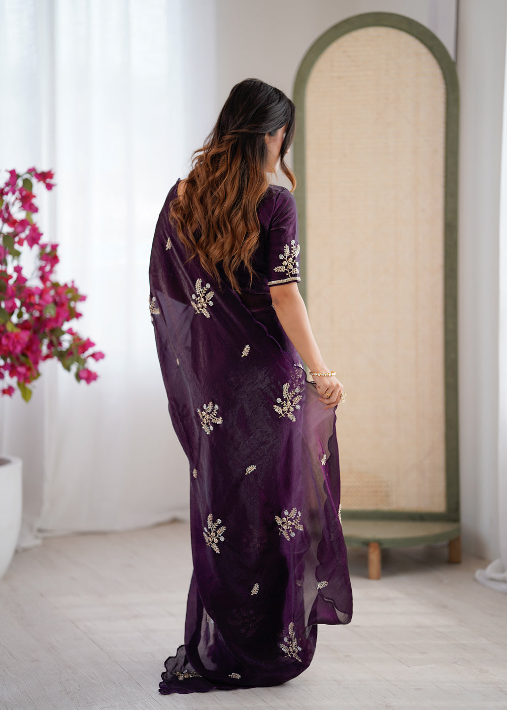 Evanik Designer Heavy Fendy Satin With Beads Embroidered Work Saree With Unstitched Blouse | Grocsy
