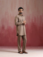 trueBrowns Men's Grey Cotton Shirt Collar Stylized Kurta Co-ord set | Grocsy