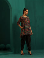 trueBrowns Black Ikat Muslin Silk Printed High Low Co-ord Set | Grocsy