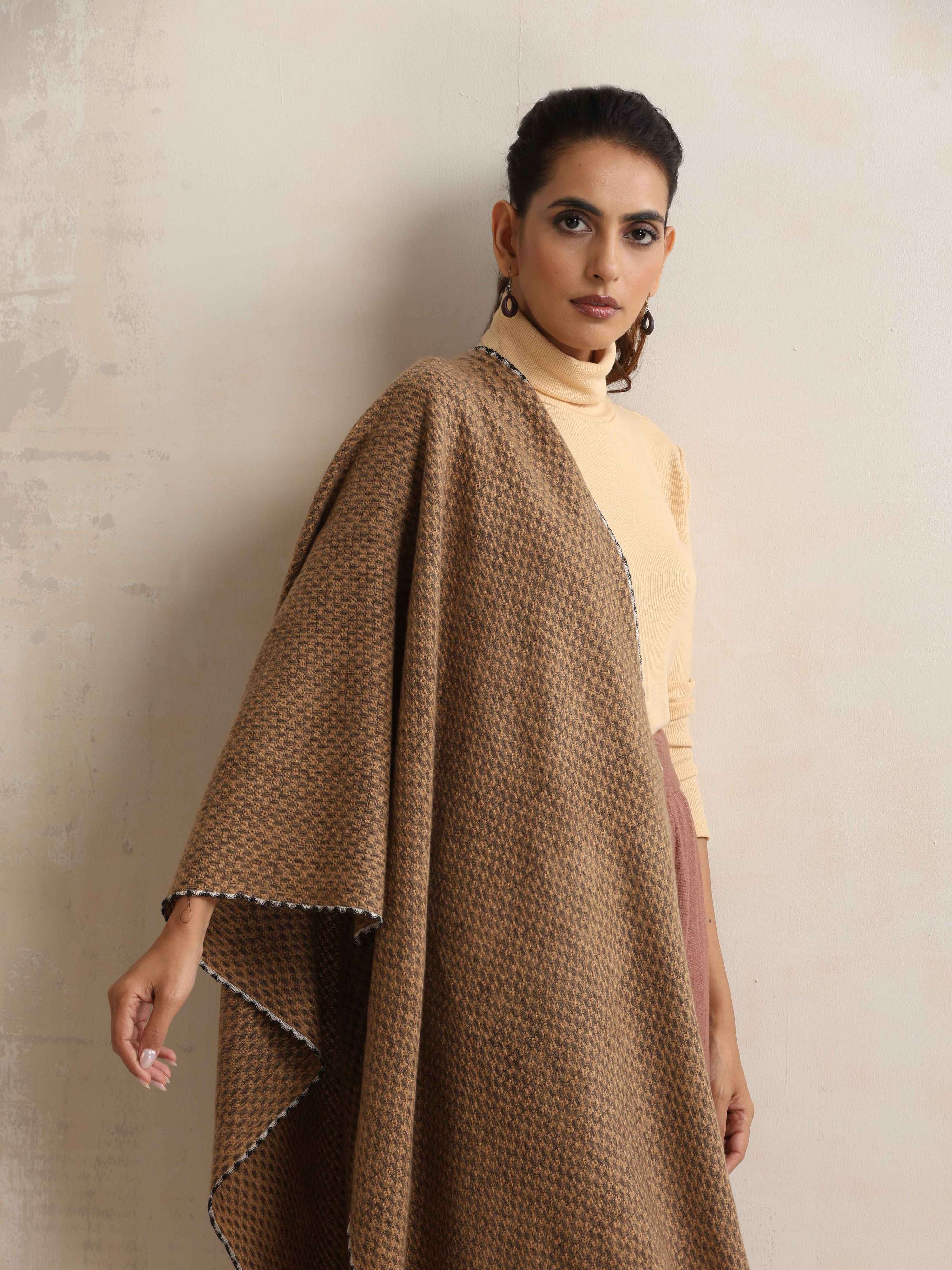 trueBrowns Brown Check Woollen Stole | Grocsy