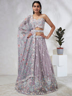House of Panchhi Mauve Chiffon Sequins And Thread Embroidery Lehenga Choli & Dupatta | Grocsy