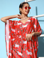 InWeave Women's Bright Pink Indian Bull Print Kaftan | Grocsy