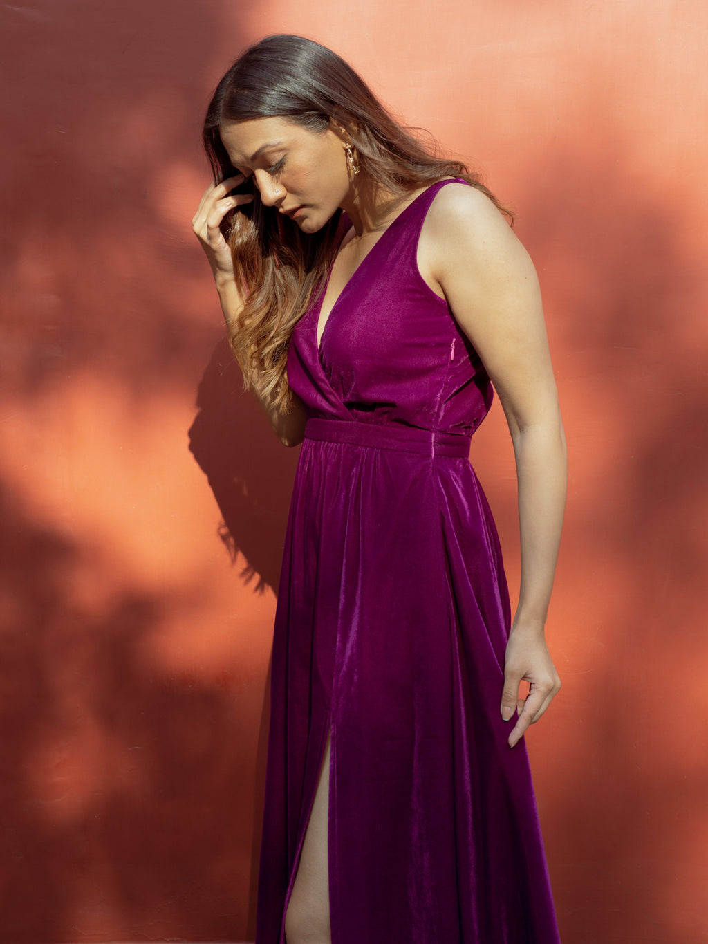 trueBrowns Wine Velvet Sleeveless Dress | Grocsy